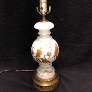 Vintage Hollywood Regency White Gold Floral Painted Lamp
